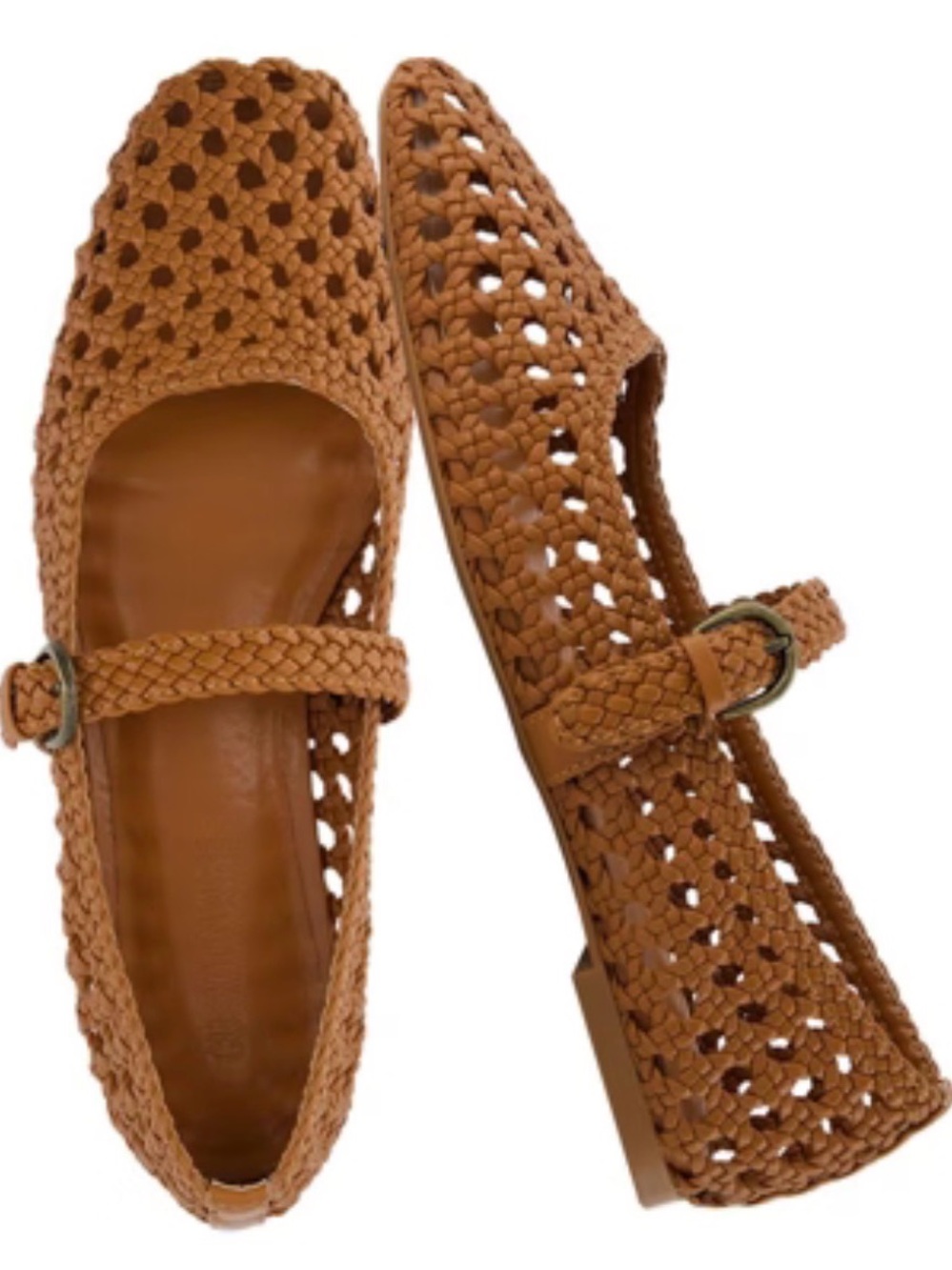 Woven Mary Jane Flats - Tan Braided Slip-Ons for Women